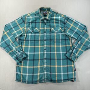 Patagonia Flannel Shirt Mens Medium Green Plaid Organic Cotton